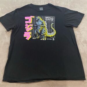 Godzilla T-Shirt Men’s L Black Graphic Toho Kaiju Neon Japanese Text Monster